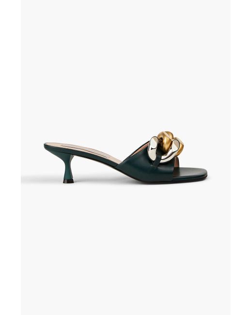 Stella McCartney Green Chain-embellished Faux Leather Mules