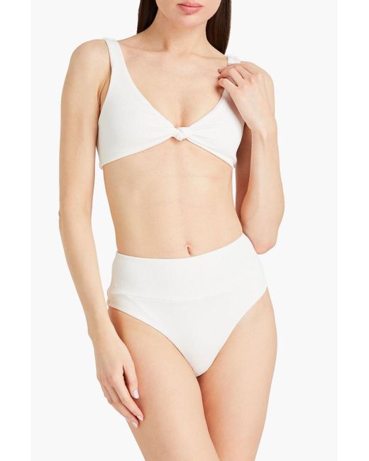 Melissa Odabash White Hamptons Knotted Seersucker Triangle Bikini Top