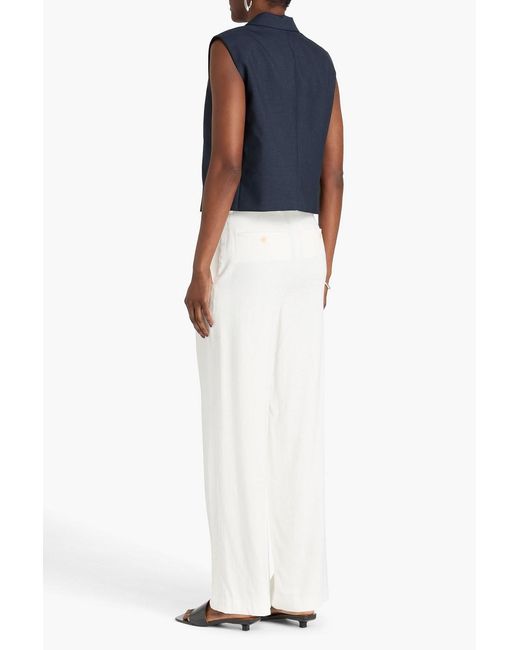Theory White Linen-Blend Twill Wide-Leg Pants