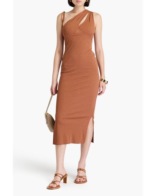 Nanushka Brown One-shoulder Cutout Jersey Midi Dress
