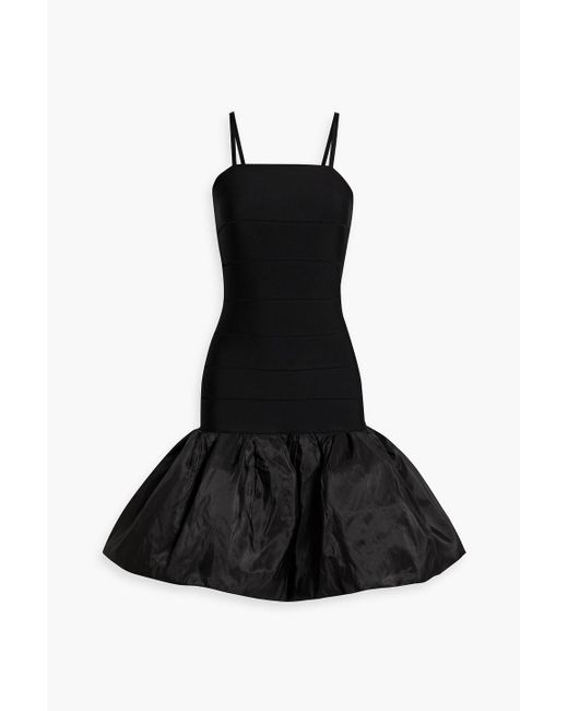 Carolina Herrera Black Gathered Faille-paneled Stretch-knit Mini Dress