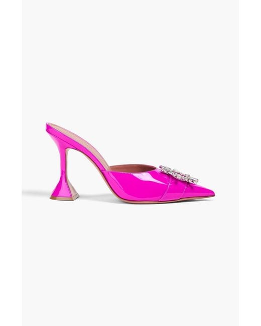 AMINA MUADDI Pink Begum Crystal-Embellished Patent-Leather Mules