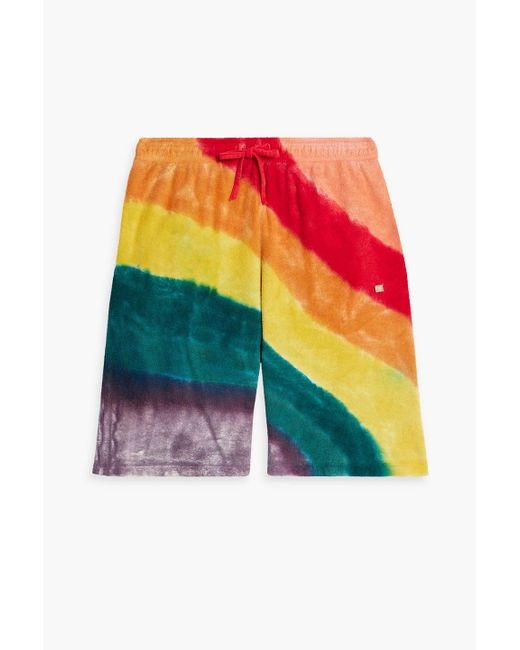 Acne Red Tie-dyed Cotton-terry Drawstring Shorts for men