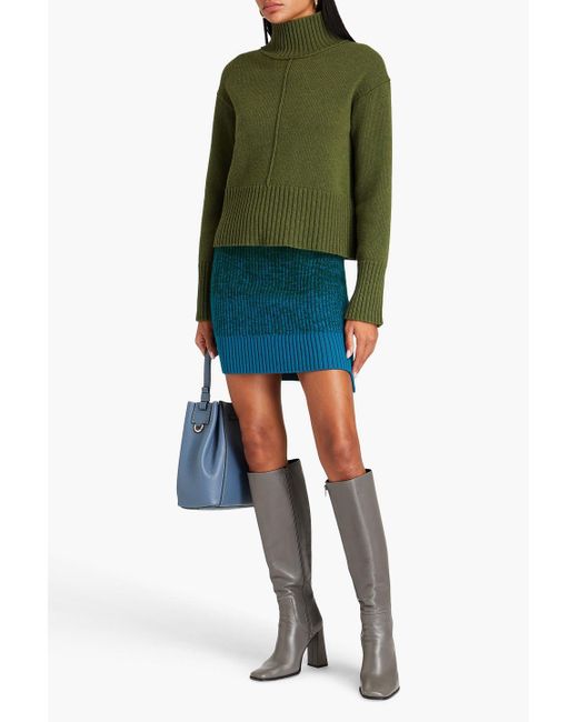 Victoria Beckham Green Ribbed Marled Wool Mini Skirt