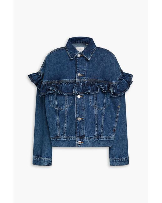 FRAME Blue The Ruffle Denim Jacket