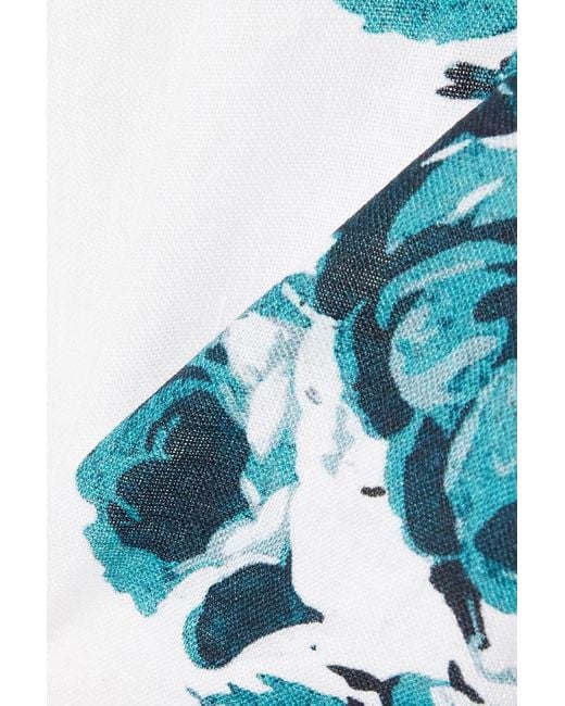 Erdem Blue Romi Cropped Floral-Print Linen Top