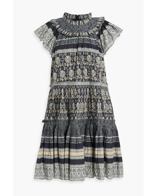 Sea Gray Tasha Tiered Pintucked Printed Cotton-voile Dress
