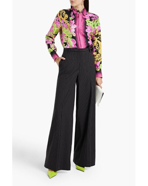 Versace Black Pinstriped Wool-blend Twill Wide-leg Pants