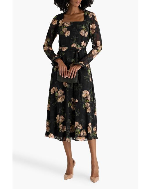 Mikael Aghal Black Floral-Print Fil Coupé Chiffon Midi Dress