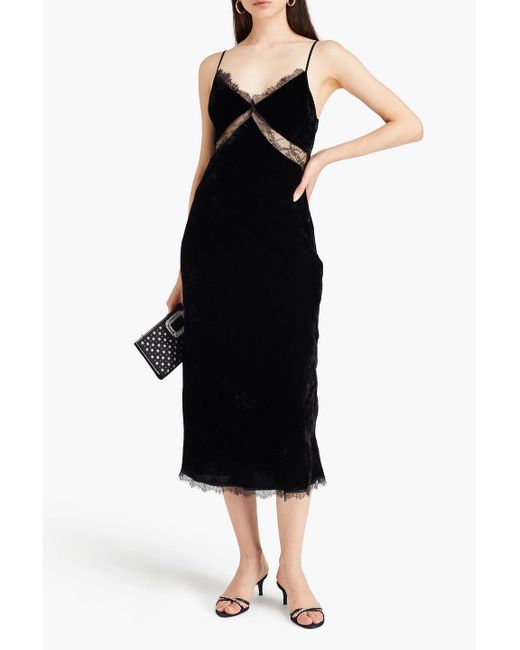 Claudie Pierlot Black Lace-trimmed Velvet Midi Slip Dress