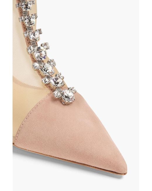 Jimmy Choo Natural Bing 100 Crystal-Embellished Mesh And Suede Ankle Boots