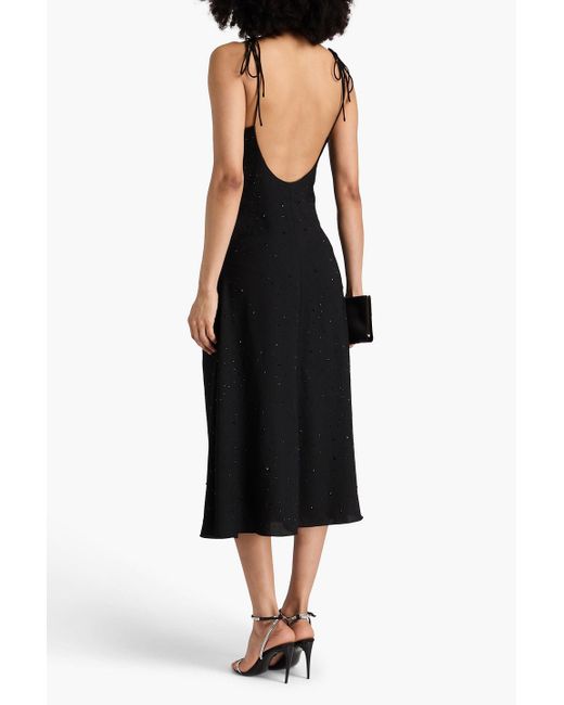 Sandro Black Midikleid aus crêpe mit kristallverzierung und raffungen