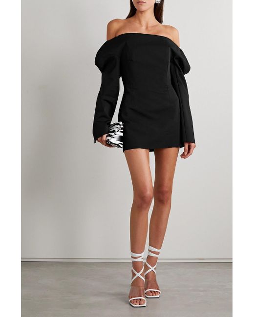 16Arlington Sage Off-the-shoulder Crepe Mini Dress in Black