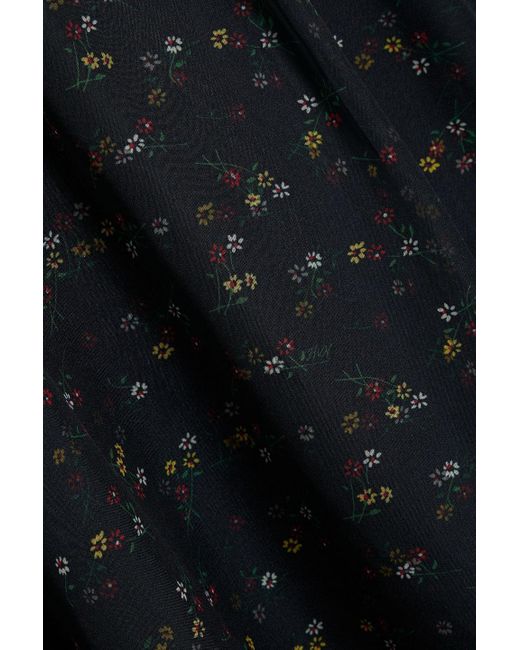HVN Black Scarlett Layered Floral-Print Chiffon And Satin Midi Dress