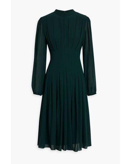 Mikael Aghal Green Pleated Chiffon Midi Dress