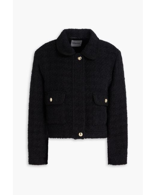 Sandro Black Cotton-blend Bouclé-tweed Jacket