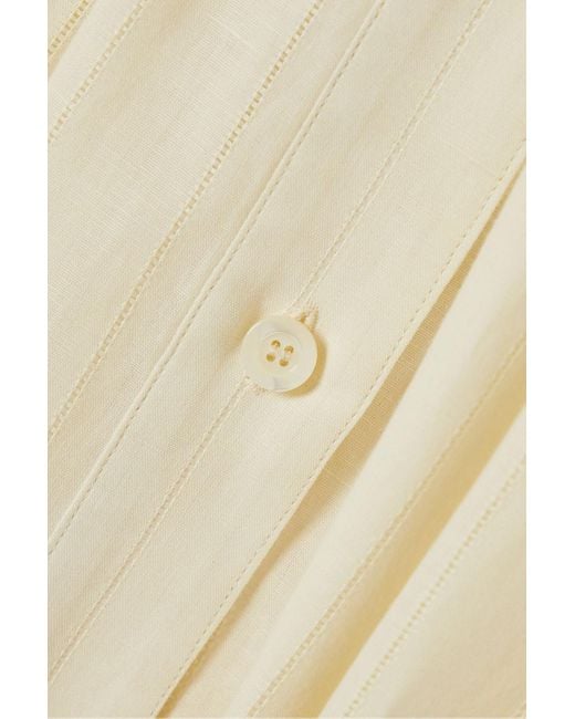 Giuliva Heritage White Lilium Pleated Linen And Cotton-blend Midi Skirt