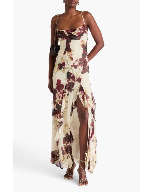 Nicholas White Ruffled Printed Silk-Chiffon Gown