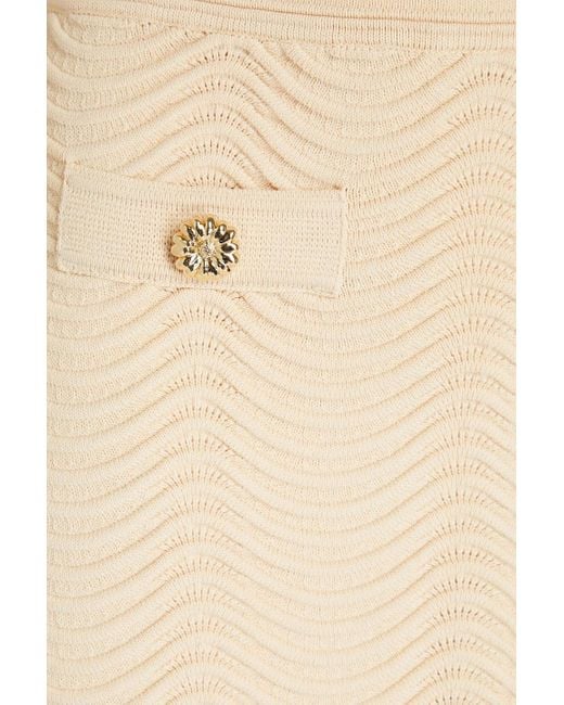 Sandro Natural Button-detailed Ribbed-knit Mini Skirt