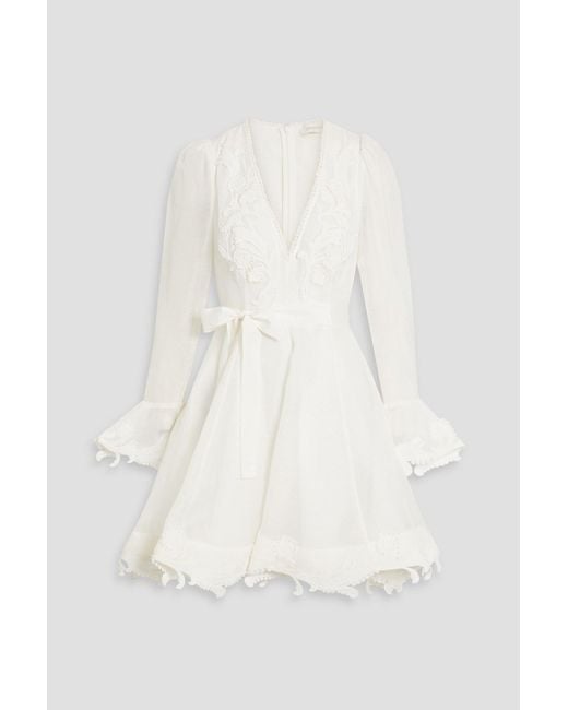 Zimmermann White Embellished Linen And Silk-blend Mini Dress