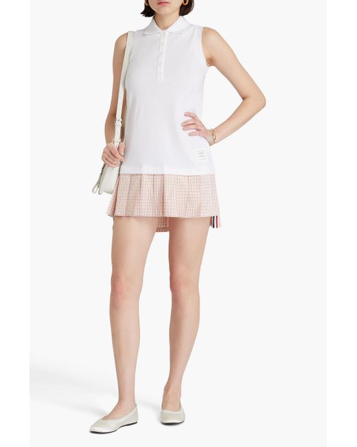 Thom Browne Pink Pleated Printed Cotton-piqué And Jacquard Mini Dress