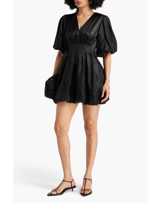 Jonathan Simkhai Black Pleated Crepe-Satin Mini Dress