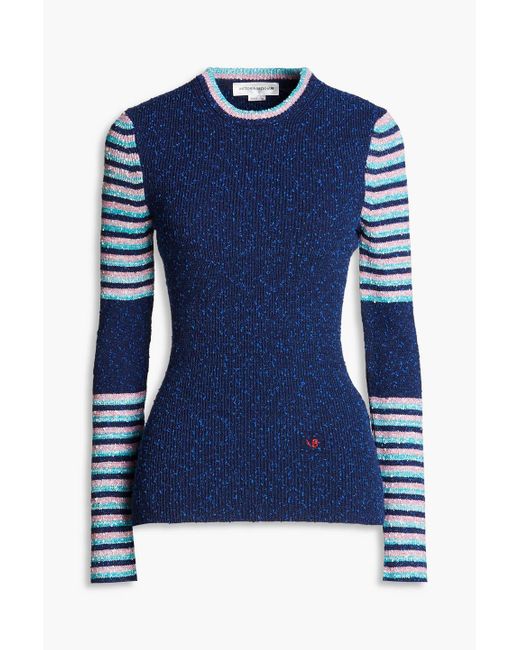 Victoria Beckham Blue Striped Ribbed Cotton-blend Sweater