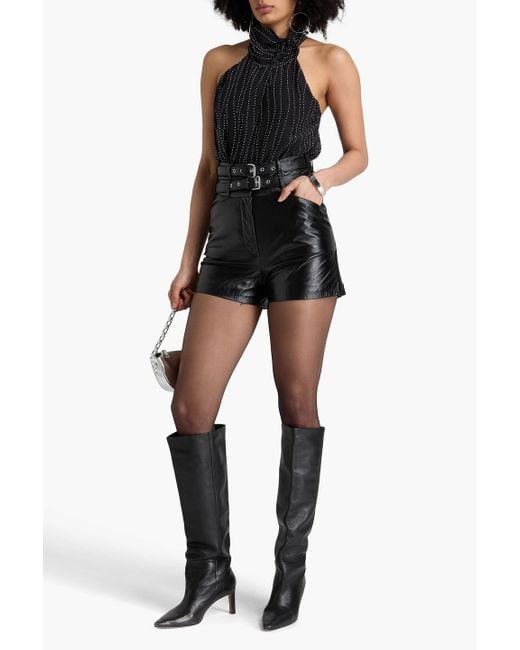 IRO Black Lelim Belted Leather Shorts