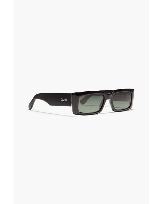 Ganni Black Rectangle-Frame Tortoiseshell Acetate Sunglasses