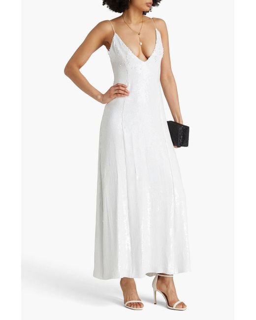 Khaite White Carina Sequined Tulle Maxi Dress