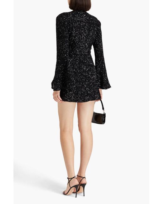 FRAME Black Sequined Tulle Mini Dress