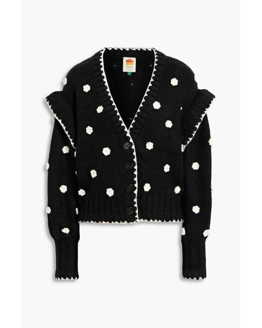 Farm Rio Black Cardigan aus rippstrick mit floralen applikationen