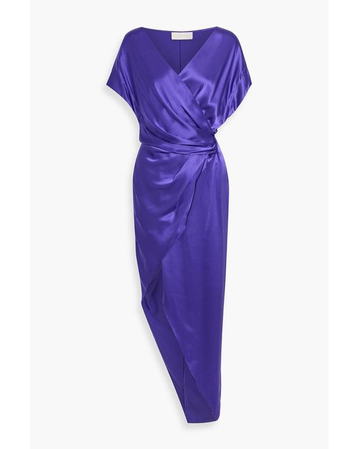 Michelle Mason Purple Wrap-Effect Silk-Satin Maxi Dress