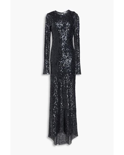 Brunello Cucinelli Black Sequin-Embellished Crocheted Linen-Blend Gown