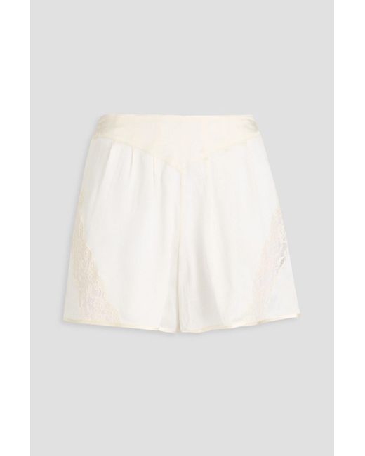 Maison Margiela White Pleated Corded Lace-paneled Silk-satin Shorts