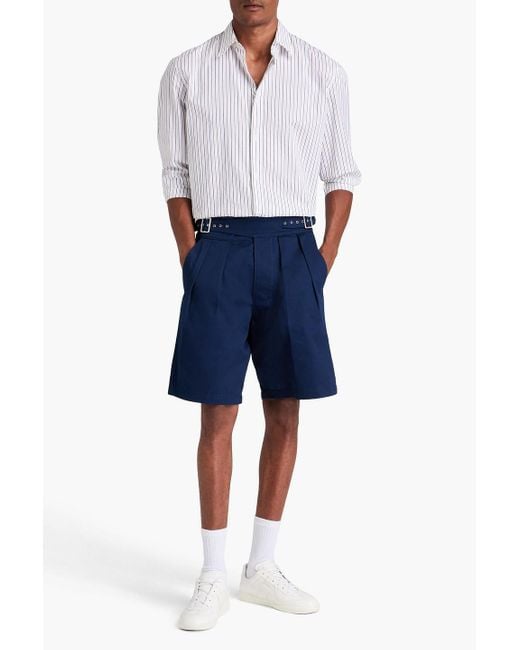 Maison Margiela Blue Pleated Cotton-twill Shorts for men