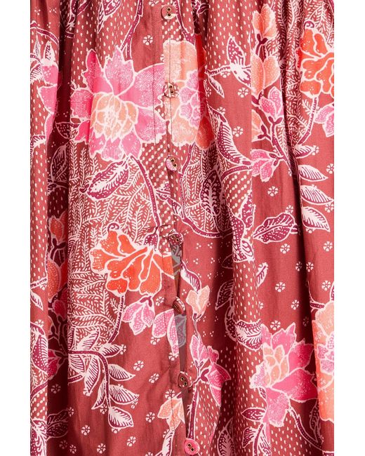 HANNAH Red Thea Floral-print Cotton-poplin Midi Dress