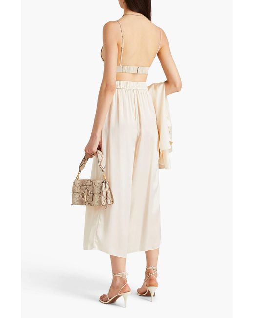 LeKasha White Gansu plissierte cropped hose mit weitem bein aus seiden-charmeuse