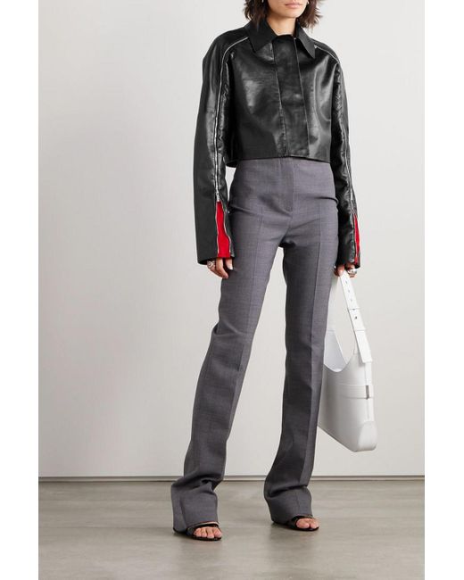 Ferragamo Black Cropped Zip-detailed Leather Biker Jacket