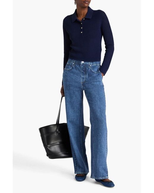 Rag & Bone Blue Viola Ribbed Cotton-Blend Polo Sweater