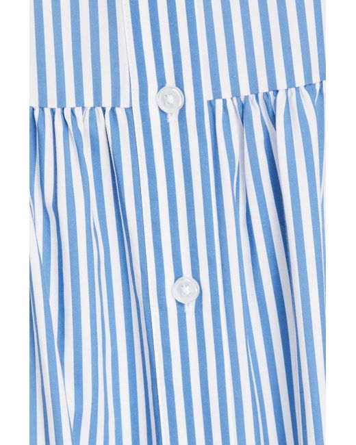 Onia Blue Striped Tm And Cotton-blend Poplin Maxi Shirt Dress
