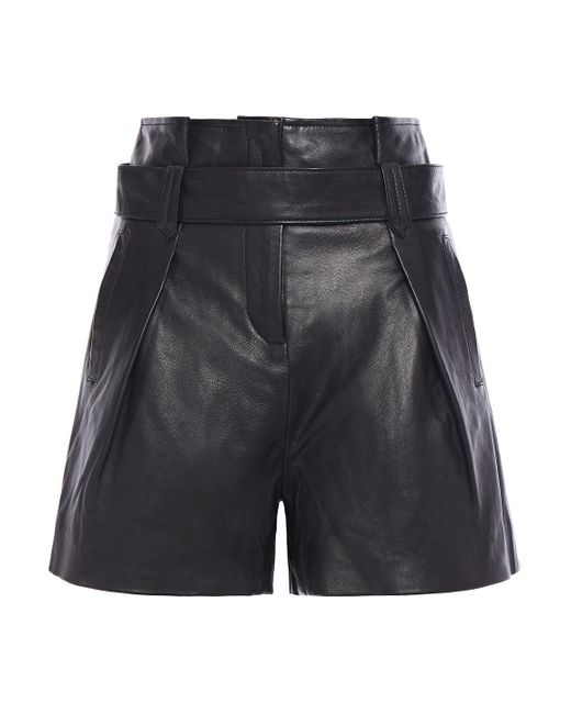 Muubaa Black Donan Belted Pleated Leather Shorts