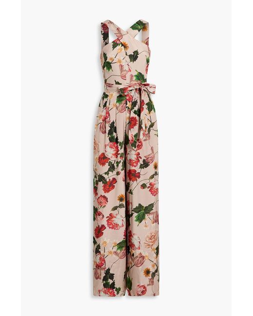 Mikael Aghal White Floral-Print Crepe Wide-Leg Jumpsuit