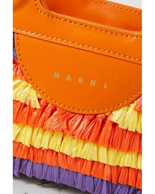 Marni Orange Tropicalia Micro Leather-trimmed Fringed Faux Raffia Tote