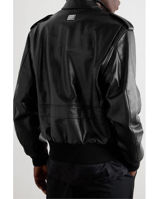 Dolce & Gabbana Black Leather Jacket for men