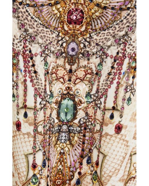 Camilla Natural Minikleid aus jersey mit kristallverzierung und print