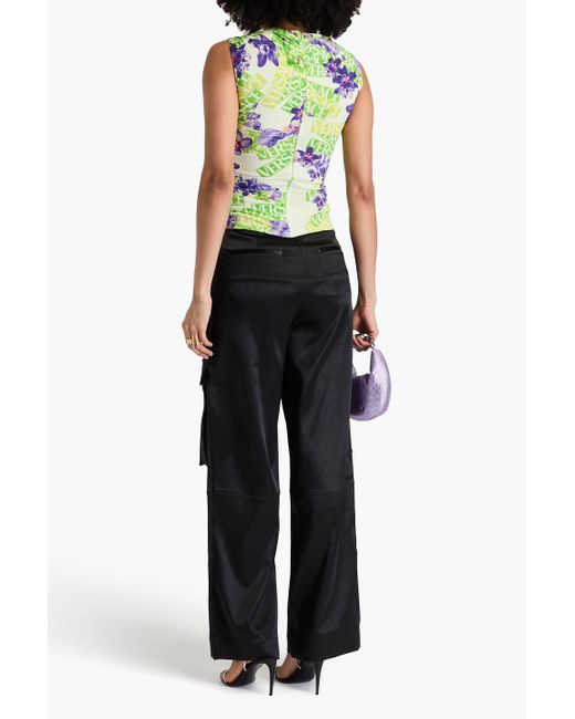 Versace Gray Draped Printed Stretch-Jersey Top