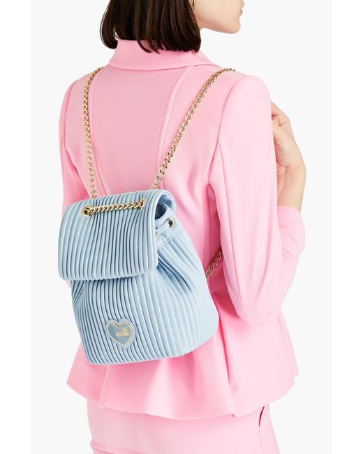 Love Moschino Blue Pintucked Faux Leather Backpack