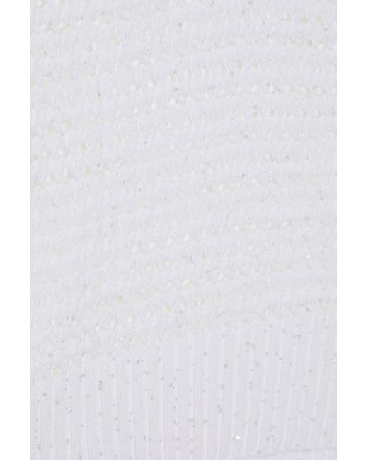 Brunello Cucinelli Blue Sequin-Embellished Open-Knit Cotton-Blend Tank