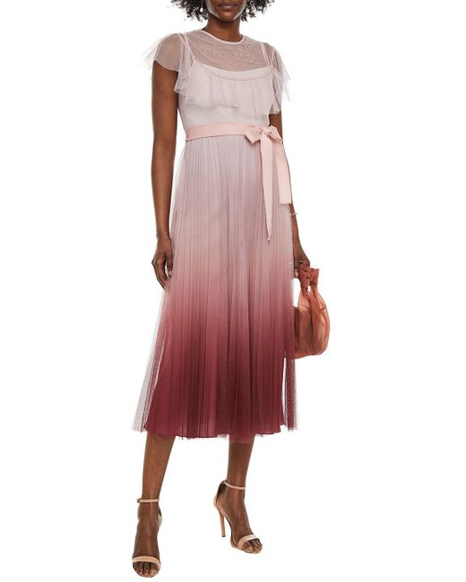 RED Valentino Red Pleated Dégradé Tulle Midi Dress